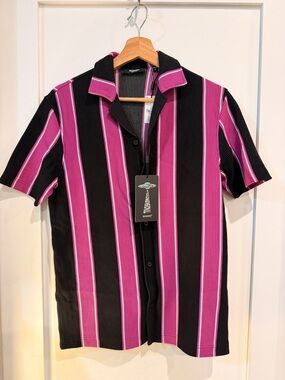 Murano Black & Pink Vertical Stripe Short-Sleeve Button Shirt